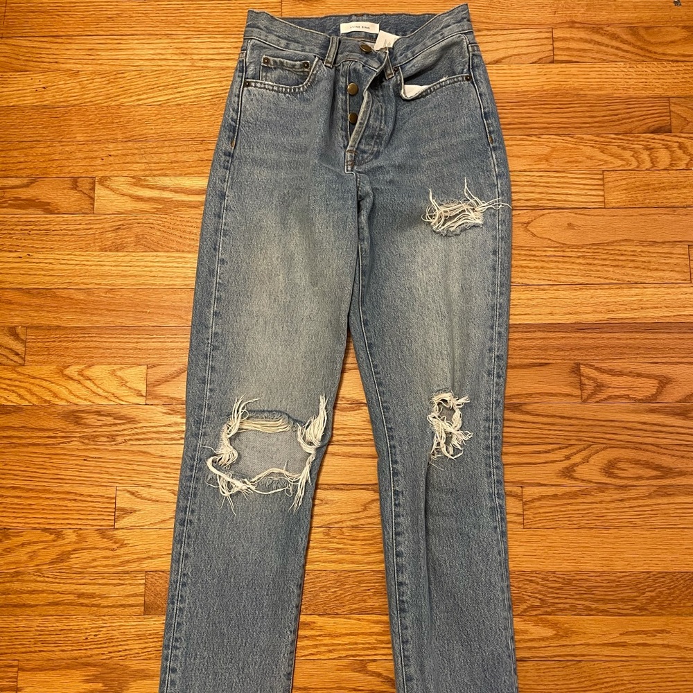 anine bing straight legged jeans with rips